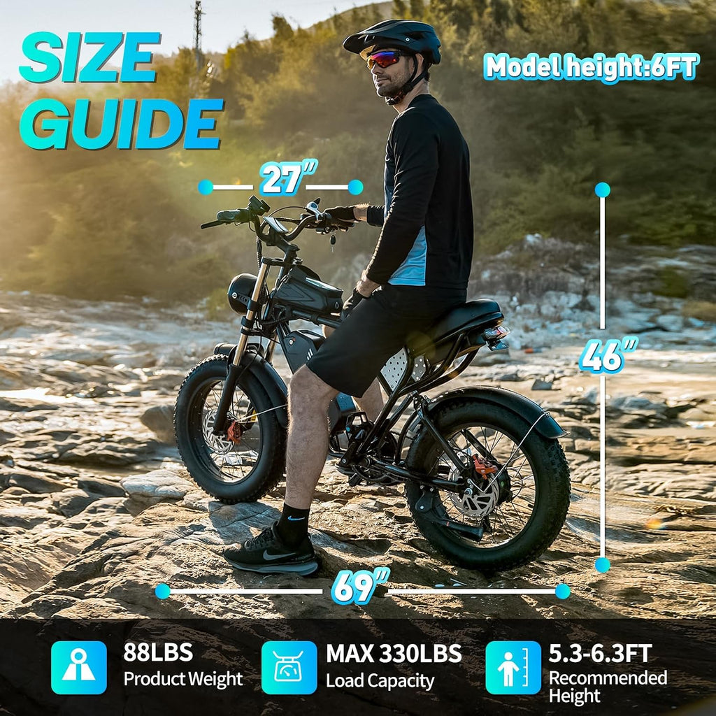 20" Fat Tire All-Terrain Electric Bike – 1500W-3000W Peak Motor & Full Suspension