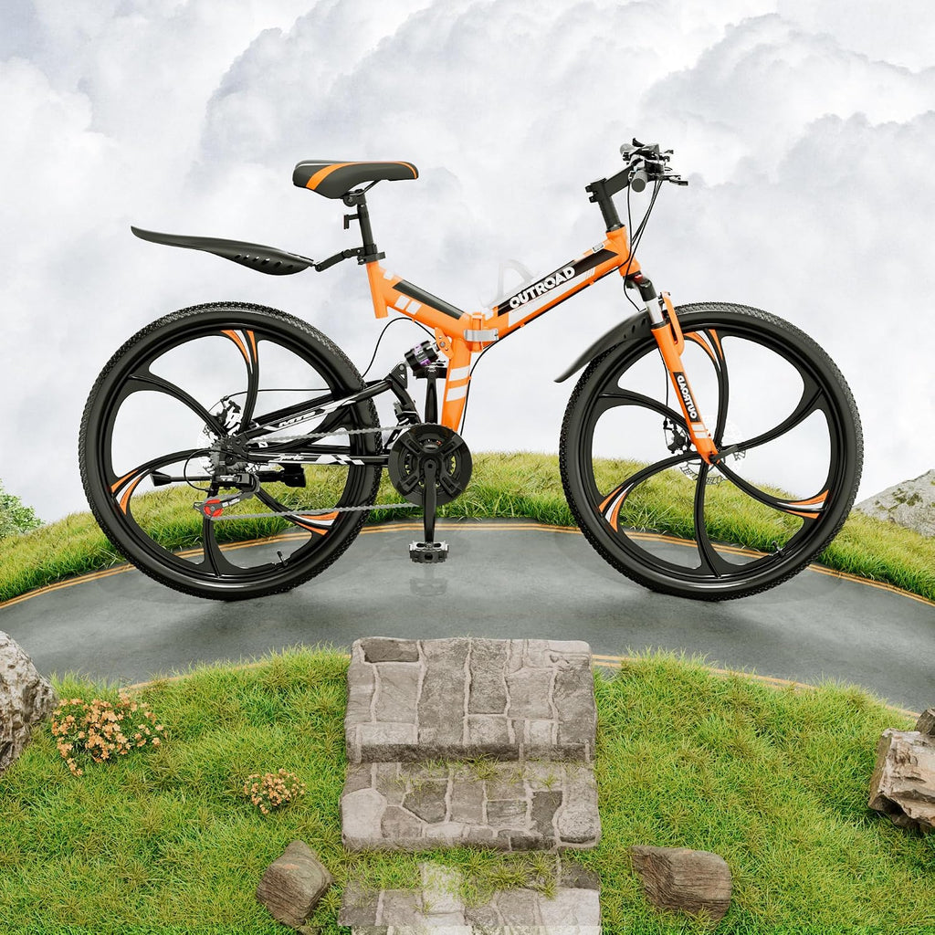 26" Folding Adult Mountain Bike | 21-Speed Full-Suspension MTB