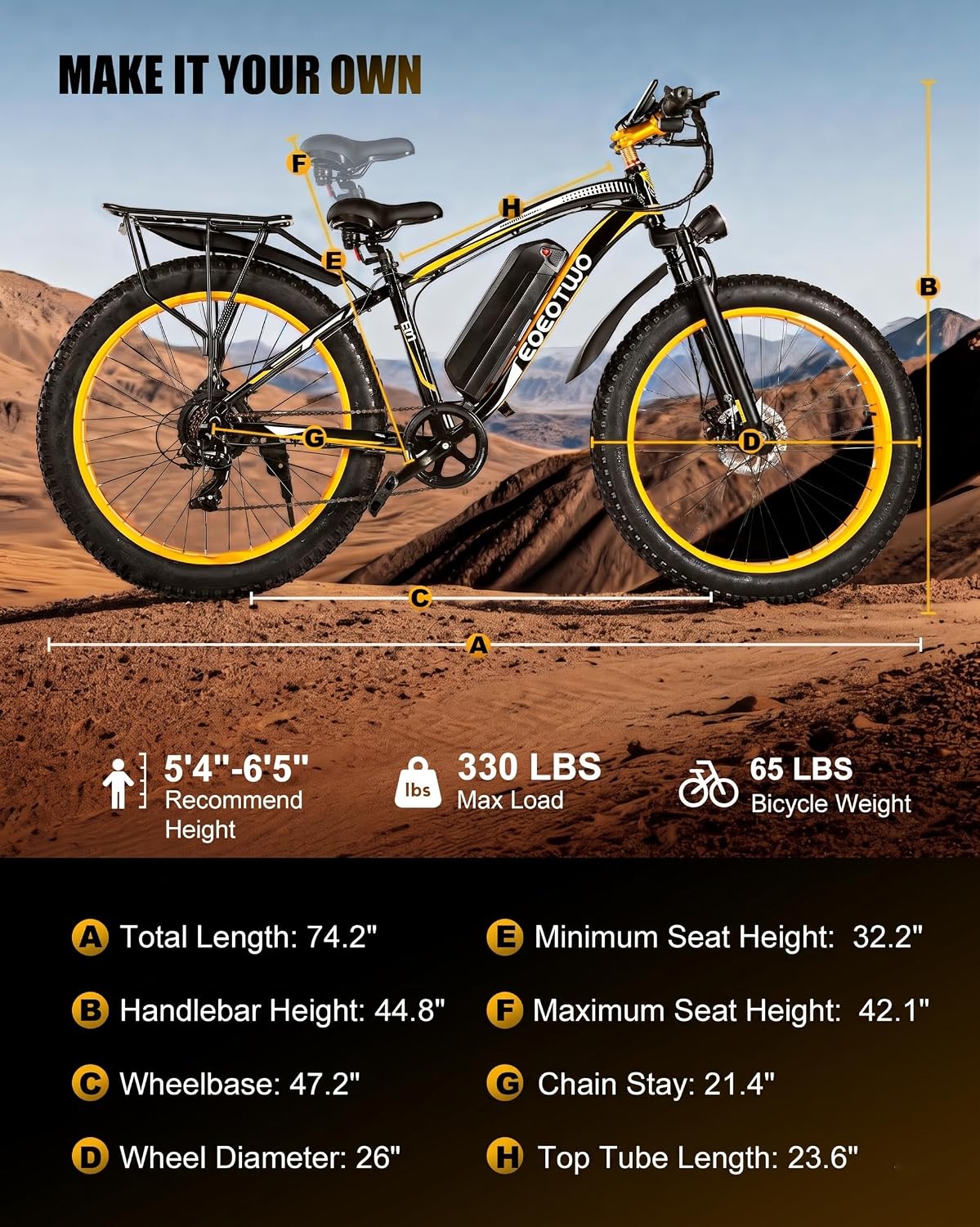 26" All-Terrain Fat Tire Electric Bike – 1500W Peak, 48V 15Ah (UL 2849 Certified)