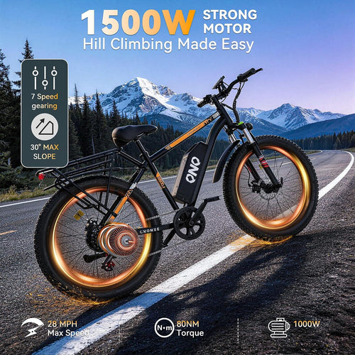 1500W Peak Power All-Terrain Electric Bike | 26" Fat Tire E-Bike
