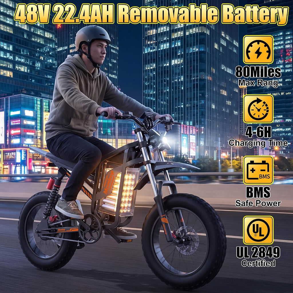 All-Terrain Adult Electric Dirt Bike – 3000W Peak High-Torque Motor, 19" Off-Road Fat Tires, Dual Suspension, UL 2849 Safety Certified