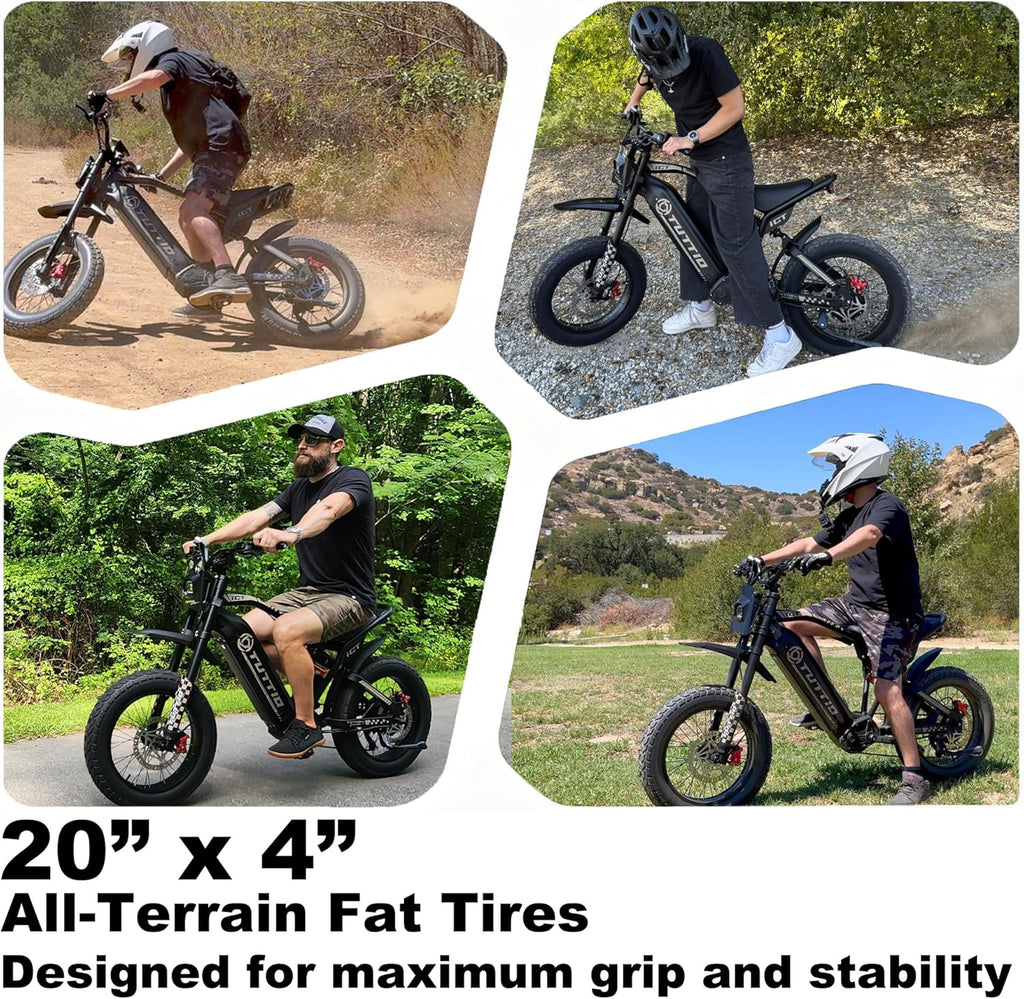 Electric Dirt Bike 60V 25AH - 4000W Peak 49MPH 20" Fat Tire Full Suspension Electric Motorcycle for Adults Teens 16+ Off Road Commuting Snow Sand Mountain