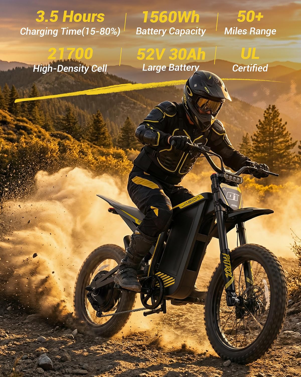 Electric Dirt Bike,4000W 40MPH E Bikes for Adults Electric,19''/17''Fat Tire Electric Motorcycle, 52V/30AH