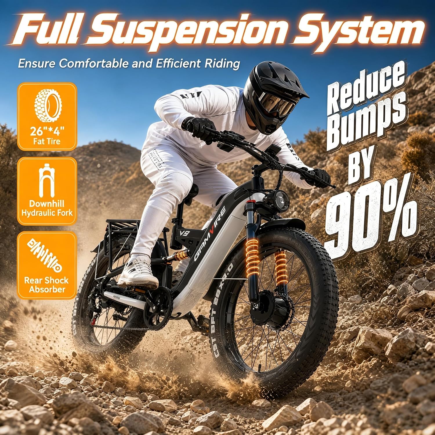 9000W Peak Dual Motor All-Terrain Fat Tire Electric Bike – 52V 30Ah, 55MPH Max Speed, Full Suspension Hydraulic E-Bicycle