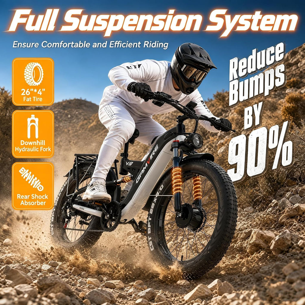 9000W Peak Dual Motor Electric Bike – 26" All-Terrain Fat Tire E-Bike with Full Suspension & Hydraulic Disc Brakes