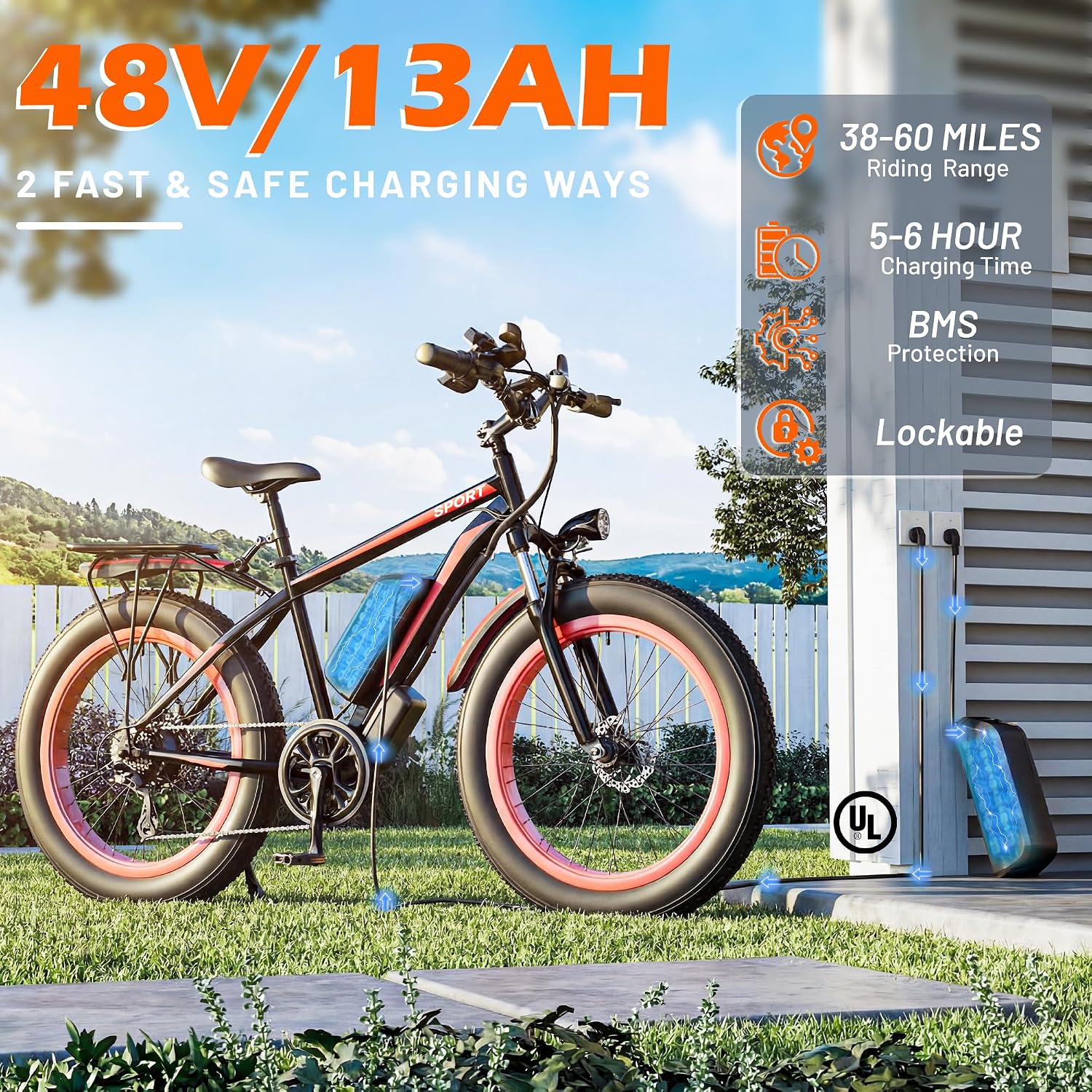 26" All-Terrain Fat Tire Electric Mountain Bike – 3000W Peak High-Performance E-Bike with 48V 13Ah Removable Battery, 36 MPH Top Speed & 7-Speed Gears