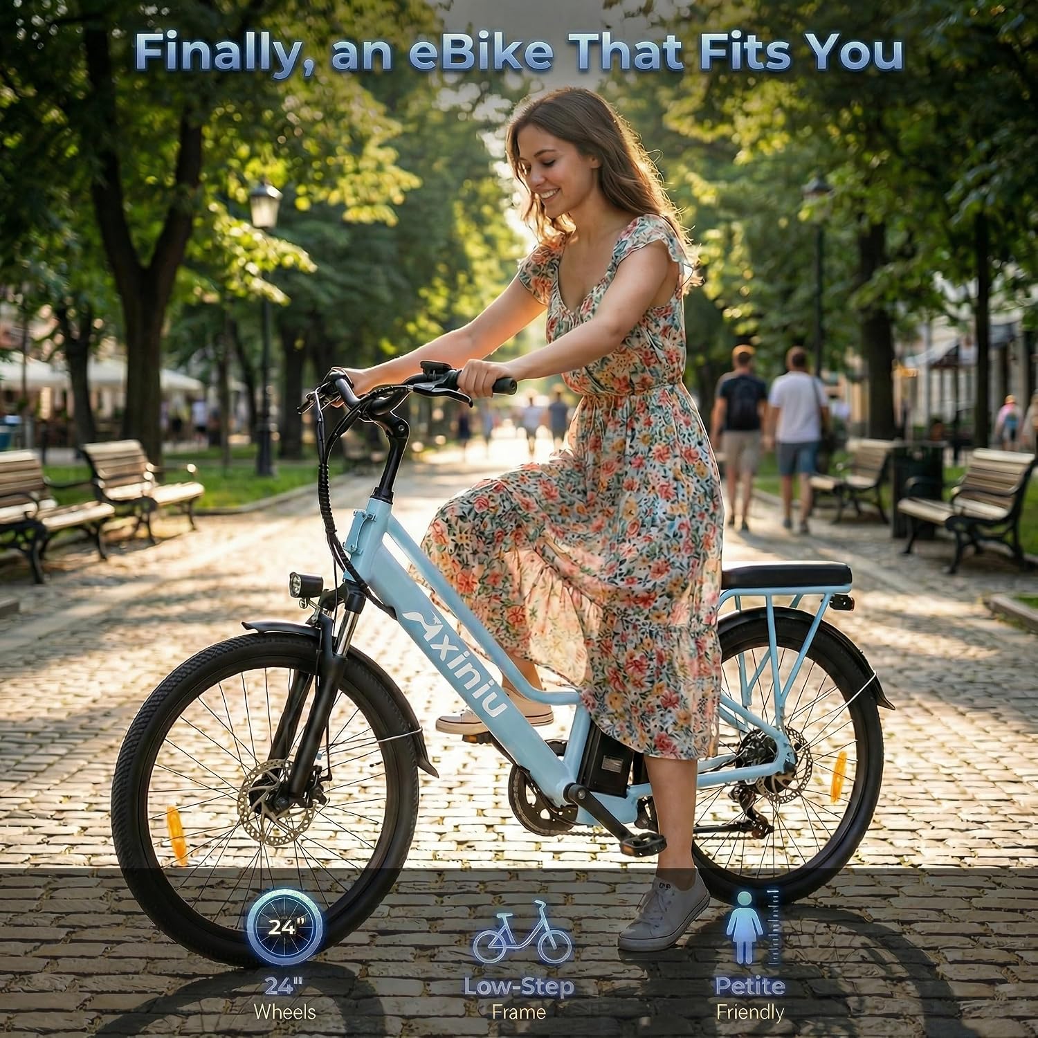 Peak 1000W Step-Through City Cruiser Electric Bike for Adults – 24" Commuter E-Bike with Removable 48V 20Ah Battery & Dual Shock Absorbers