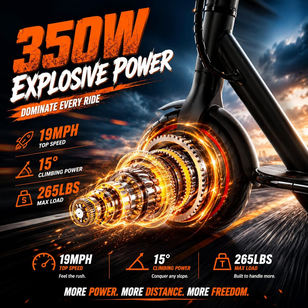 Electric Scooter, 350W-500W Motor, 9 MPH to 22MPH, 10-41 Miles Range