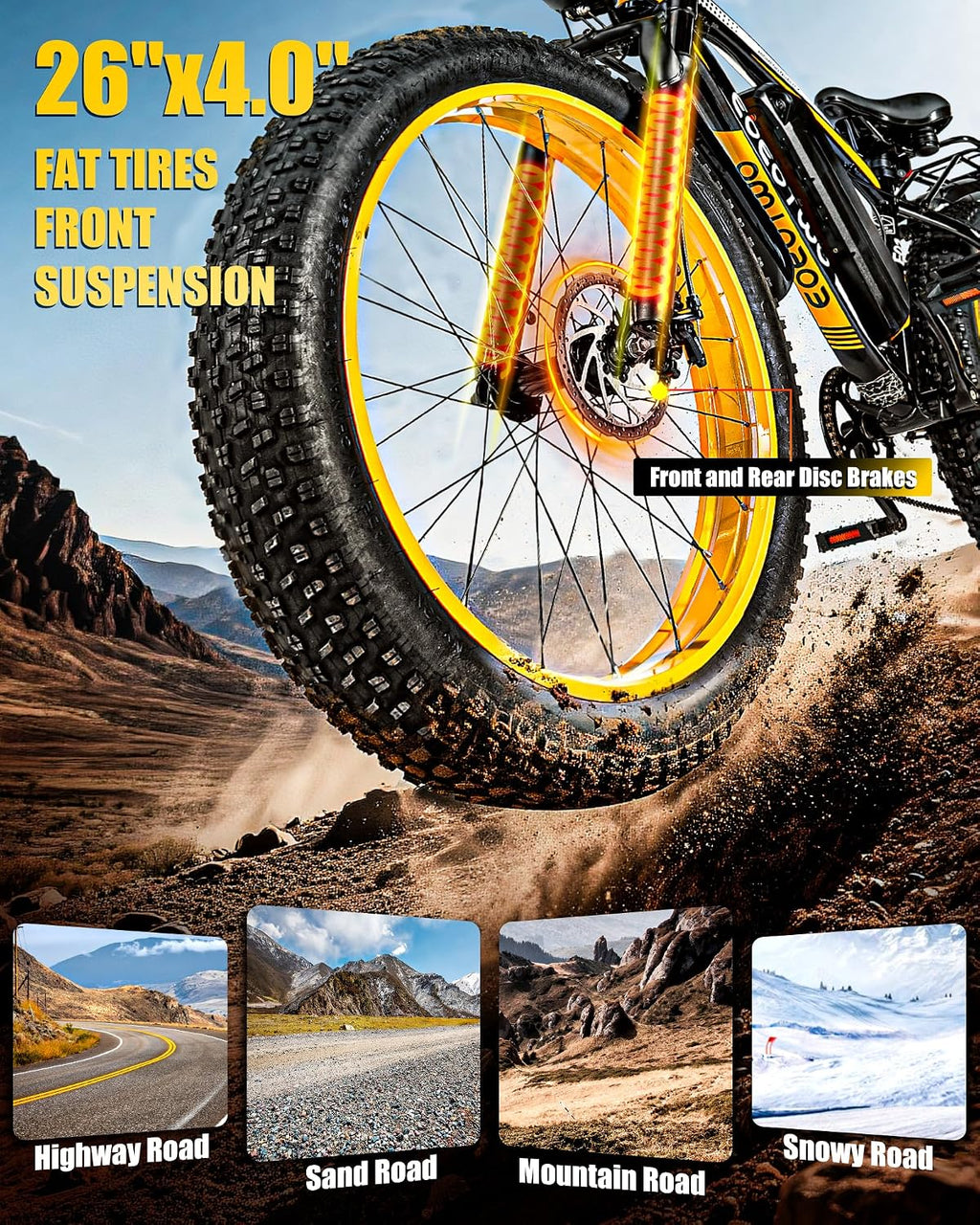 26" All-Terrain Fat Tire Electric Bike – 1500W Peak, 48V 15Ah (UL 2849 Certified)