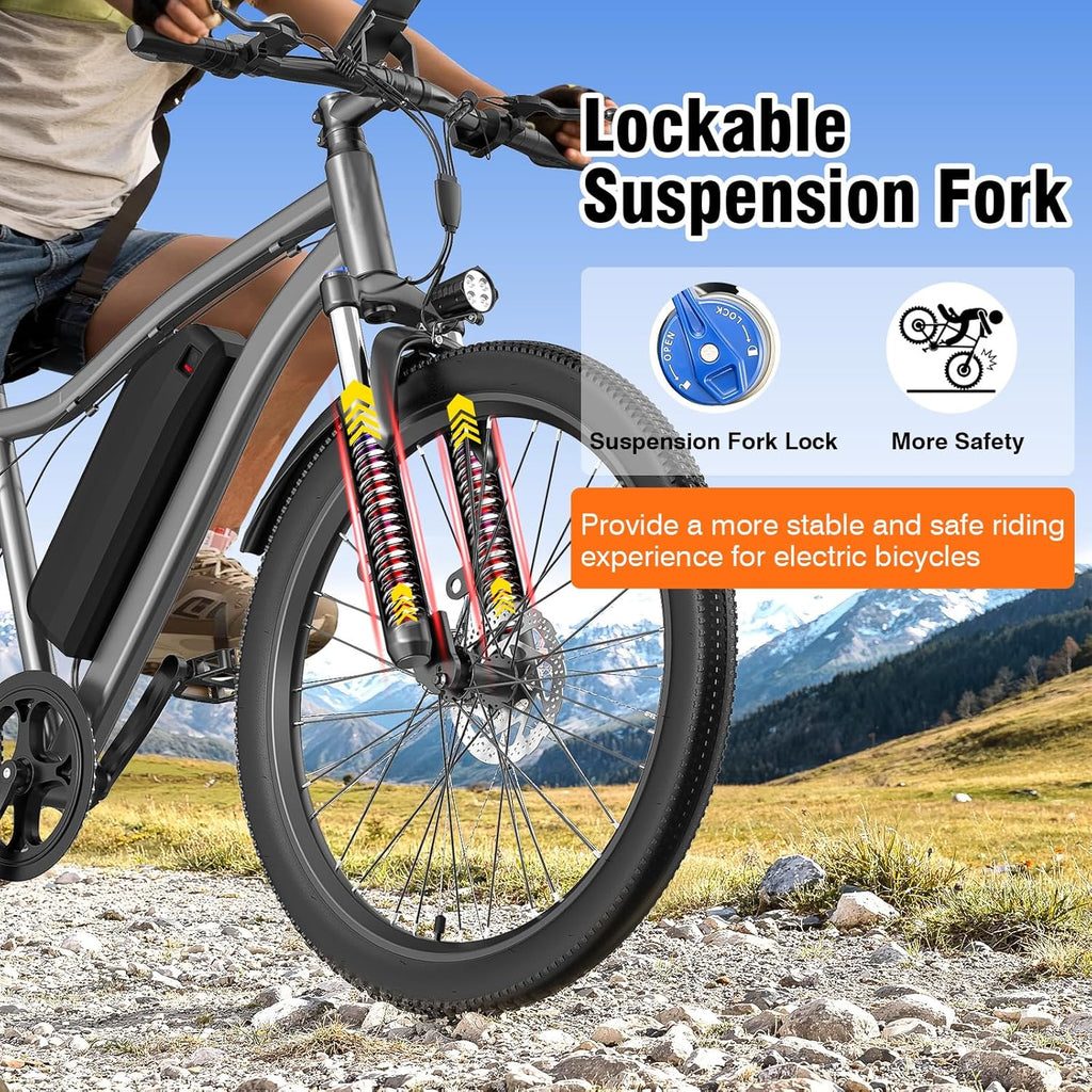 Lightweight 26" Electric Mountain & Commuter Bike – 720W Peak Motor, 25MPH Max Speed, 375Wh Removable Battery, 7-Speed Trail E-Bike