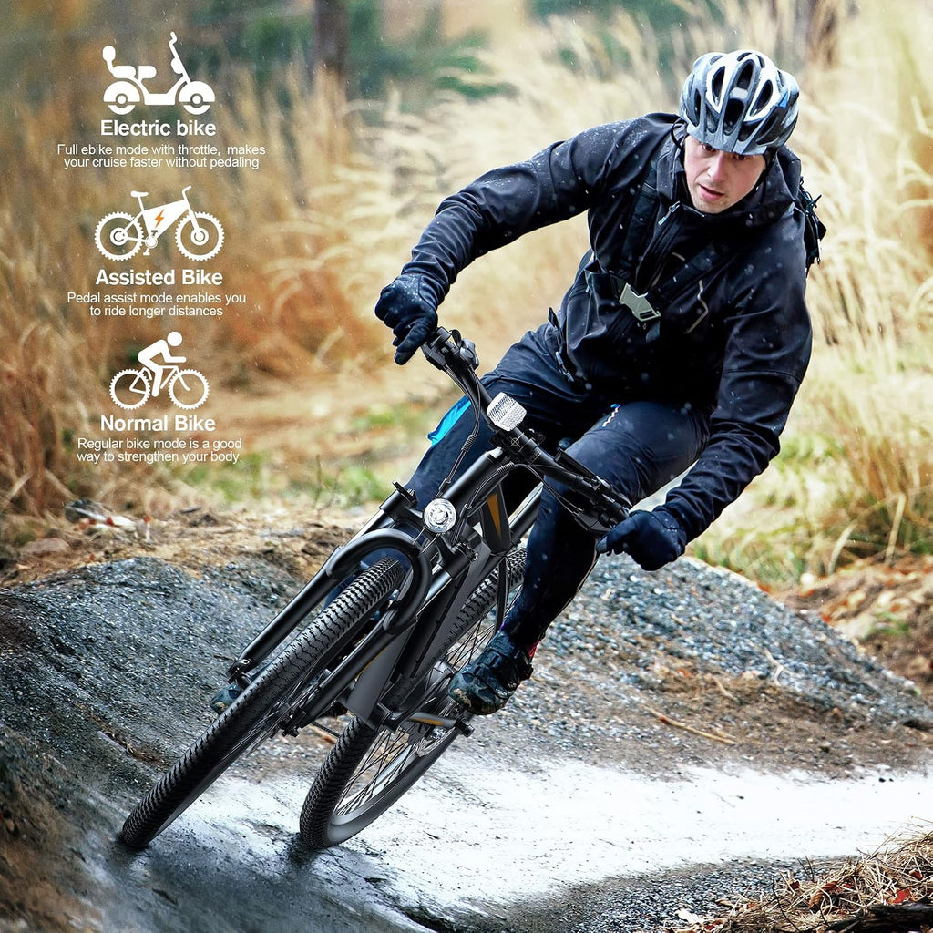 26" Adult Electric Mountain Bike – 350W Motor, 19.8 MPH, 374.4Wh Removable Power System, Up to 50-Mile Range & Front Suspension (UL 2849 Certified)
