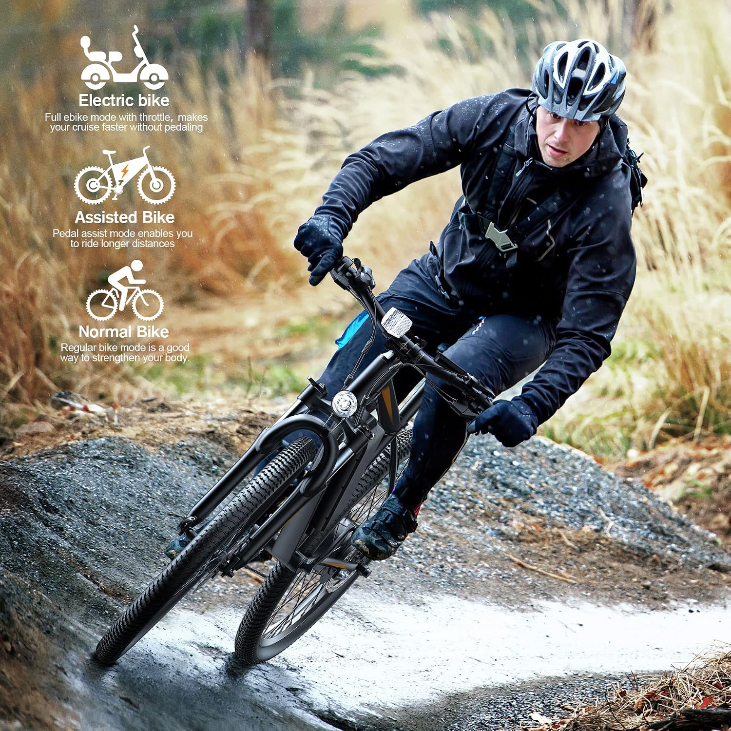 26" Adult Electric Mountain Bike – 350W Motor, 19.8 MPH, 374.4Wh Removable Power System, Up to 50-Mile Range & Front Suspension (UL 2849 Certified)