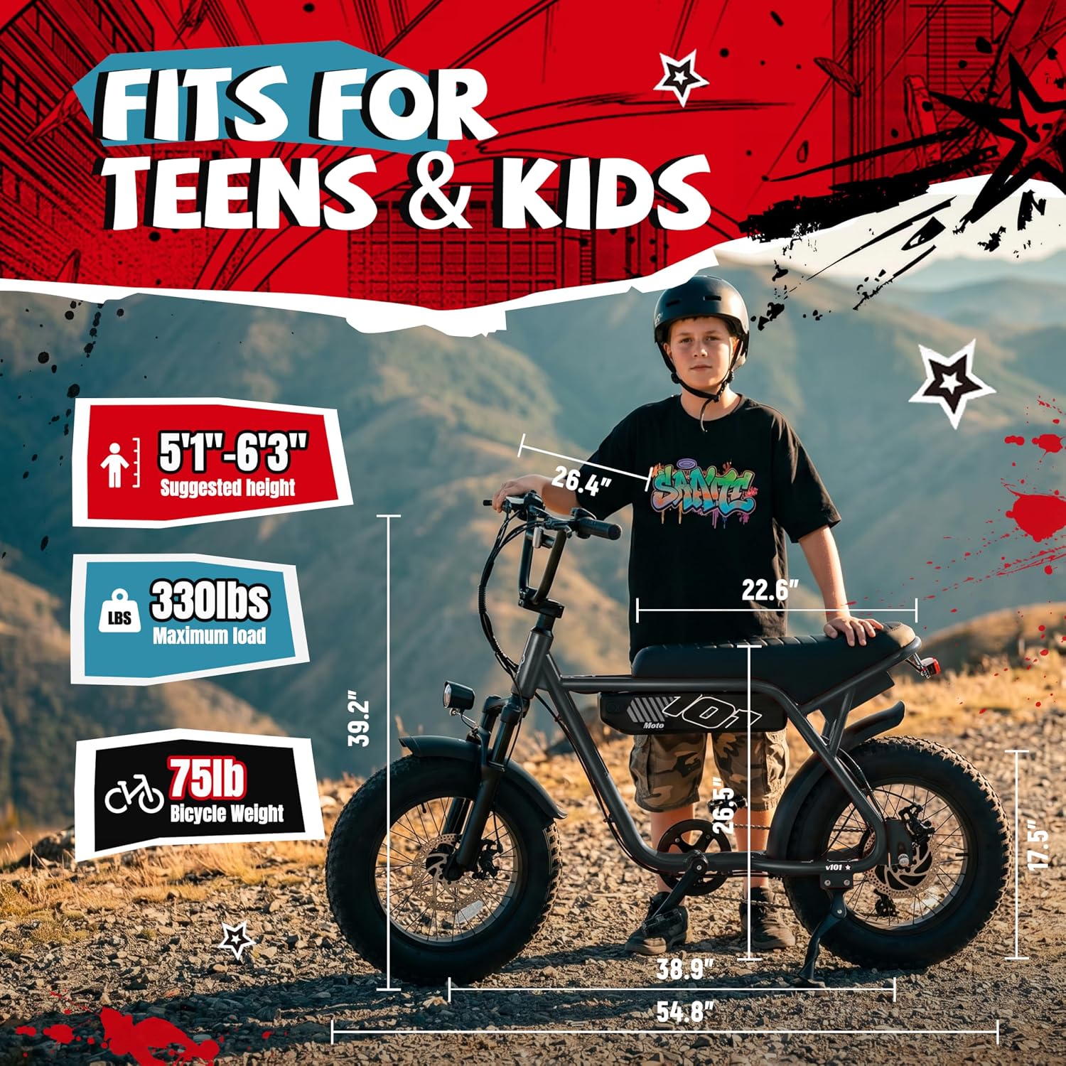16" x 4.0" Fat Tire Electric Bike for Adults – 48V 13Ah, 20MPH, 7-Speed Dirt E-Moped with Front Suspension (60 Miles Max Range)