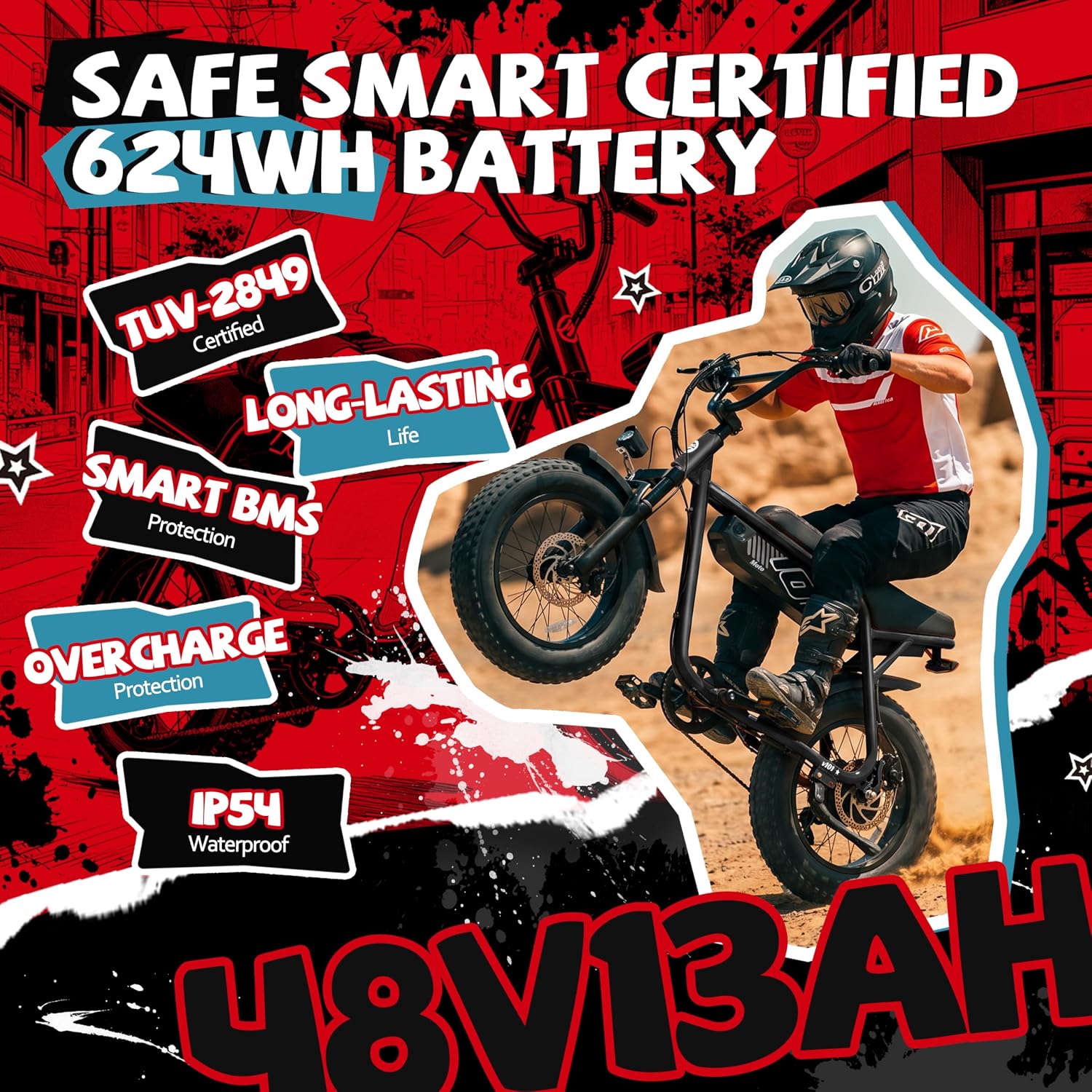 16" x 4.0" Fat Tire Electric Bike for Adults – 48V 13Ah, 20MPH, 7-Speed Dirt E-Moped with Front Suspension (60 Miles Max Range)