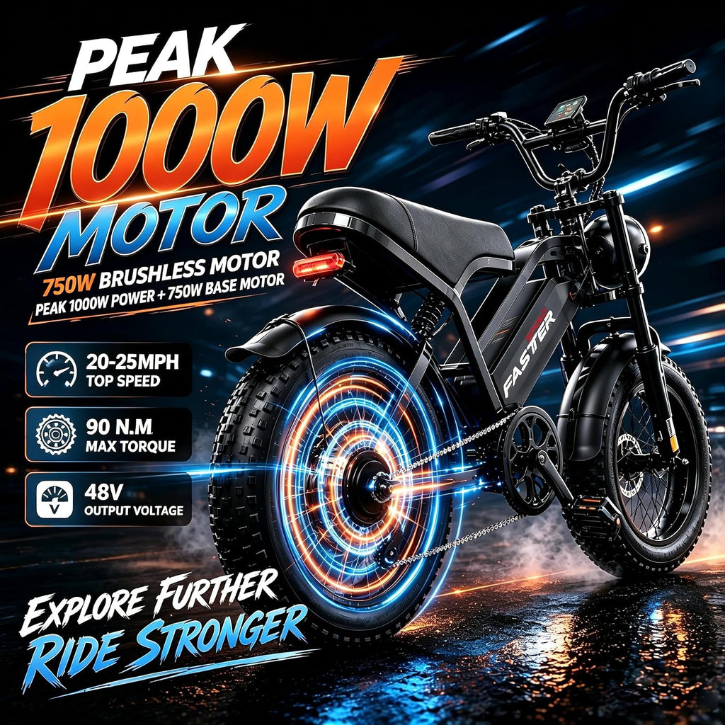 1000W Peak Power Electric Mountain Bike | 20+ MPH 16" Fat Tire E-Bike