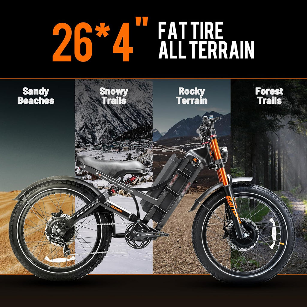 26" Dual-Motor Off-Road Electric Mountain Bike | 6000W Peak 52MPH Ultra Long Range E-Bike